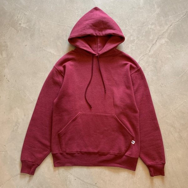 画像1: 【S/M】90s USA製 RUSSELL スウェットパーカー えんじ 無地■ビンテージ オールド レトロ アメリカ古着 ラッセル トレーナー (1)