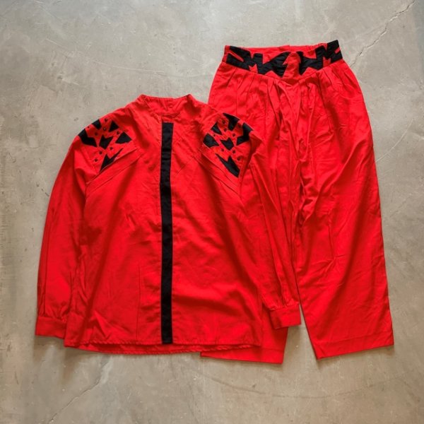 画像1: 【Ladies】USA製 City Girl トップス＆パンツ セットアップ 赤■ビンテージ オールド レトロ アメリカ古着 レディース レーヨン混 (1)