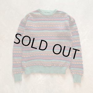 画像: 【M/L】80s-90s IZOD LACOSTE コットンニット セーター 緑ボーダー 総柄■ビンテージ オールド レトロ アメリカ古着 ラコステ