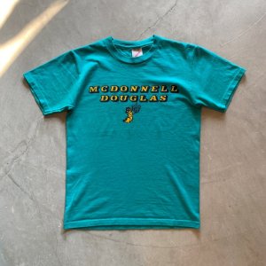 画像: 【Ladies or Kids】90s USA製 JERZEES プリントTシャツ 青緑■ビンテージ アメリカ古着 レディース キッズ マクドネルダグラス 航空会社