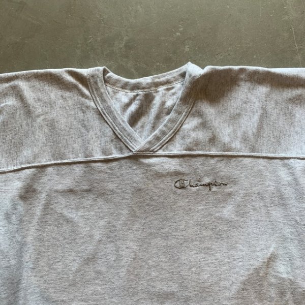 画像2: 【L】90s USA製 Champion Vネック フットボールTシャツ ライトグレー■ビンテージ オールド アメリカ古着 チャンピオン コットン (2)