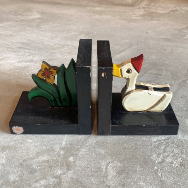 画像1: 【12.0cm】昭和レトロ TAMAYA 木製 本立て ブックエンド セット■ビンテージ アンティーク インテリア 雑貨 アホル (1)