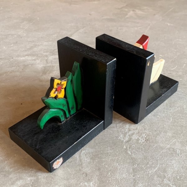 画像5: 【12.0cm】昭和レトロ TAMAYA 木製 本立て ブックエンド セット■ビンテージ アンティーク インテリア 雑貨 アホル (5)