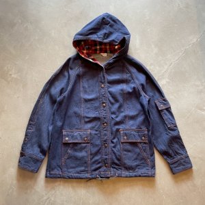 画像: 【Ladies or S】70s-80s バットダイデニムジャケット パーカー■ビンテージ オールド レトロ アメリカ古着 レディース フーディ