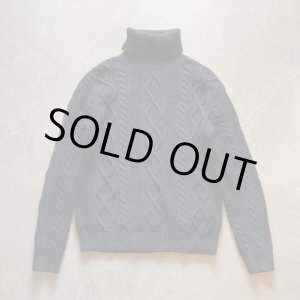 画像: 【M/L】2000s GAP タートルネック ケーブル編み コットンニット セーター ブラック 黒無地■オールドギャップ アメリカ古着 ウール混