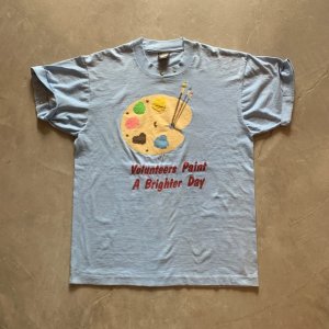 画像: 【L】90s USA製 Volunteers Paint リメイク アート プリントTシャツ 水色■ビンテージ オールド アメリカ古着 シングルステッチ
