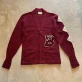 画像: 【Boys or Ladies】70s UNKNOWN アクリル レタードカーディガン バーガン えんじ■ビンテージ レトロ アメリカ古着 レディース ニット