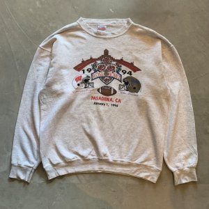 画像: 【XL】90s USA製 SANTEE ローズボウル プリントスウェット ライトグレー■ビンテージ オールド アメリカ古着 アメフト トレーナー
