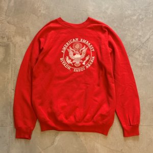 画像: 【XL】80s USA製 Hanes サウジアラビア米国大使館 プリント ラグランスウェット レッド 赤■ビンテージ オールド アメリカ古着 トレーナー