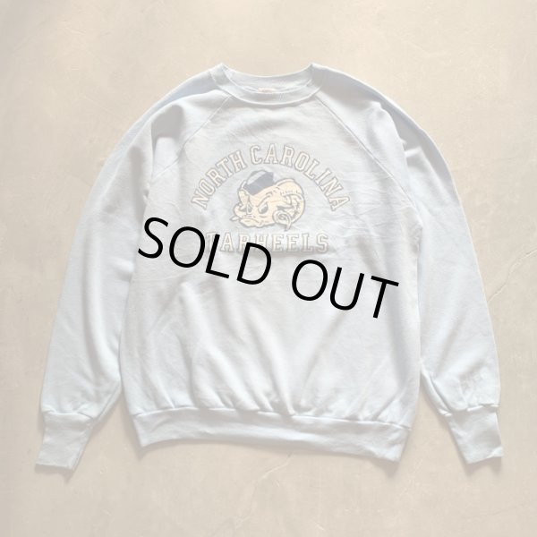 画像1: 【L/XL】80s USA製 LOGO7 カレッジプリント ラグランスウェット ライトブルー 水色■ビンテージ オールド アメリカ古着 トレーナー (1)