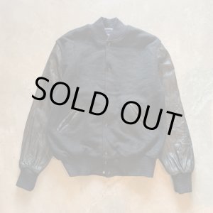 画像: 【L/XL】90s USA製 HOLLOWAY 袖革×ウールスタジャン ジャケット ブラック 黒無地■ビンテージ オールド レトロ アメリカ古着 ホロウェイ