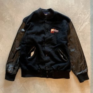 画像: 【XL】90s USA製 HOLLOWAY Doritos 袖革×ウールスタジャン ジャケット ブラック 黒■ビンテージ オールド アメリカ古着 企業 ホロウェイ