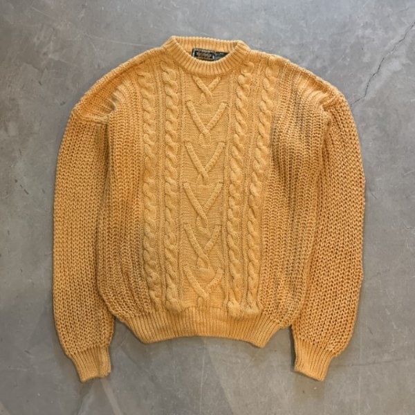 画像1: 【M/L】90s HUNTING HORN ラミー×コットンニット セーター 黄色■ビンテージ オールド レトロ アメリカ古着 ケーブル編み (1)