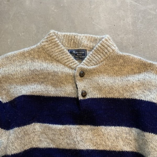 画像2: 【M/L】PECONIC BAY TRADERS ヘンリーネック ウールセーター 太ボーダー■ビンテージ オールド レトロ アメリカ古着 80s-90s ニット (2)