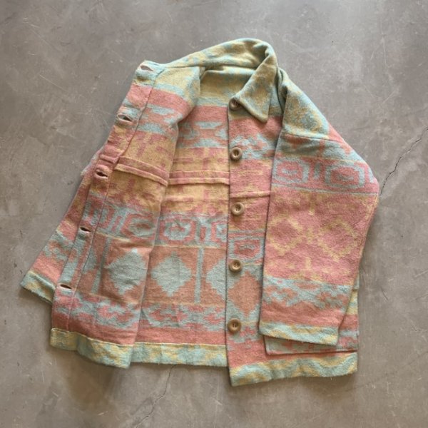 画像6: 【S/M】UNKNOWN ウールジャケット 総柄 ネイティブ柄■ビンテージ オールド レトロ アメリカ古着 ブランケット カバーオール (6)