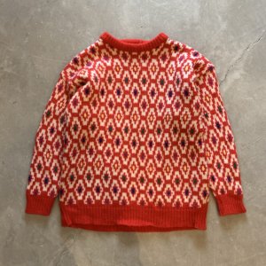 画像: 【S/M】MARSH LANDING ウールセーター 赤白 総柄■ビンテージ オールド レトロ アメリカ古着 80s-90s ニット ジオメトリック 幾何学模様