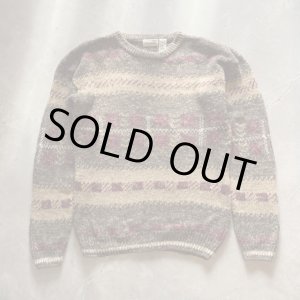 画像: 【XL】90s ST JOHN'S BAY リネン×コットンニット セーター 茶系 総柄■ビンテージ オールド レトロ アメリカ古着 ビッグサイズ