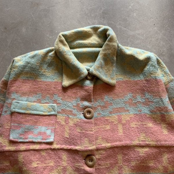 画像2: 【S/M】UNKNOWN ウールジャケット 総柄 ネイティブ柄■ビンテージ オールド レトロ アメリカ古着 ブランケット カバーオール (2)