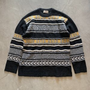 画像: 【M】フランス製 INFLUENCE de LUXOR アクリルニット 立体セーター ボーダー■ビンテージ オールド ヨーロッパ古着 コットン 総柄