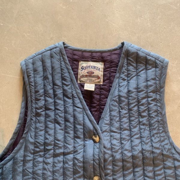 画像2: 【Ladies or S】90s SOSTANZA 中綿入り シルク キルティングベスト 青系■ビンテージ オールド レトロ アメリカ古着 レディース (2)