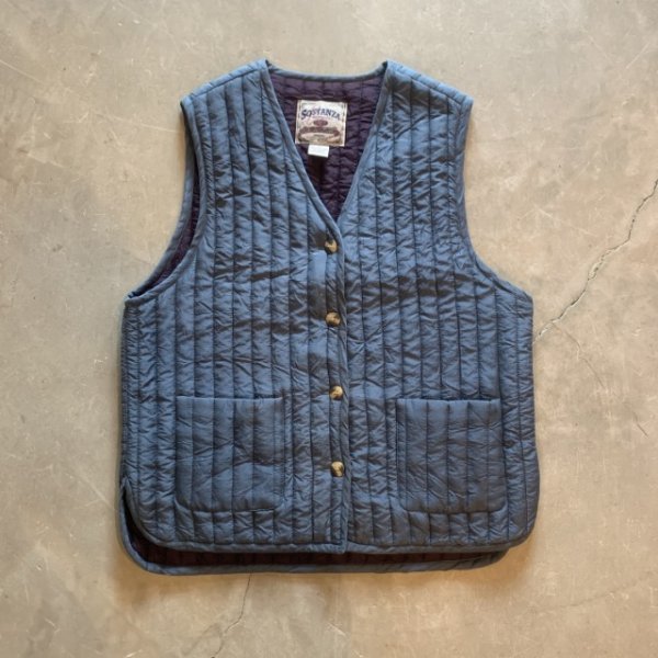 画像1: 【Ladies or S】90s SOSTANZA 中綿入り シルク キルティングベスト 青系■ビンテージ オールド レトロ アメリカ古着 レディース (1)