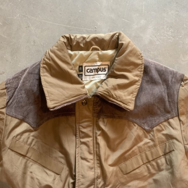 画像2: 【L/XL】80s USA製 campus コーデュロイ切替 中綿ジャケット ベージュ■ビンテージ オールド アメリカ古着 キャンパス アウトドア (2)
