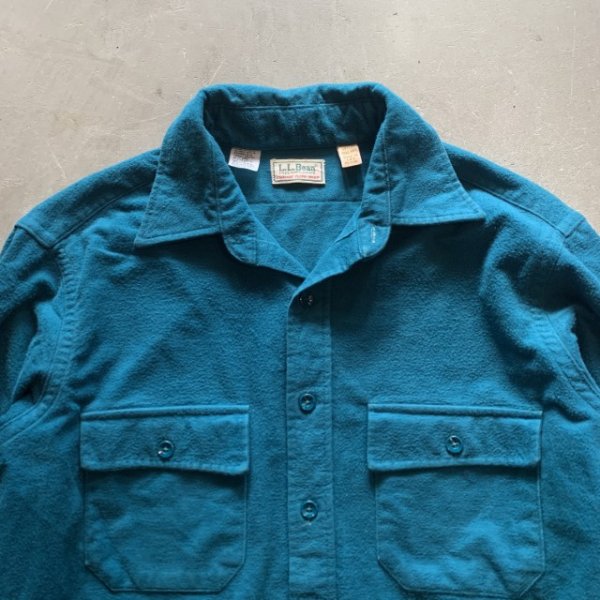 画像2: 【L】USA製 LL Bean 長袖シャモアクロスシャツ 青緑 無地■ビンテージ オールド アメリカ古着 ネルシャツ エルエルビーン 80s (2)