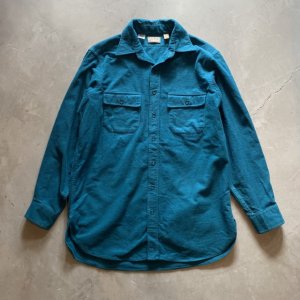 画像: 【L】USA製 LL Bean 長袖シャモアクロスシャツ 青緑 無地■ビンテージ オールド アメリカ古着 ネルシャツ エルエルビーン 80s