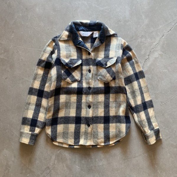 画像1: 【Ladies or Boys】80s USA製 Woolrich 長袖ウールシャツ 白黒チェック■ビンテージ オールド レトロ アメリカ古着 子供服 レディース (1)