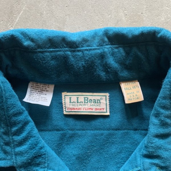 画像3: 【L】USA製 LL Bean 長袖シャモアクロスシャツ 青緑 無地■ビンテージ オールド アメリカ古着 ネルシャツ エルエルビーン 80s (3)