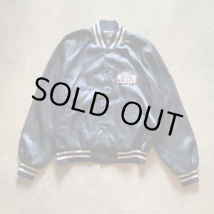 画像: 【L/XL】80s USA製 BUD LIGHT バドライト ビール ワッペン付き ナイロンジャケット ネイビー■ビンテージ アメリカ古着 企業 サテン