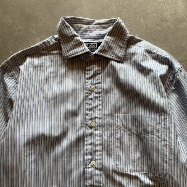 画像2: 【M/L】Polo Ralph Lauren PHILIP 長袖シャツ 白青ストライプ■古着 ポロ ラルフローレン オールコットン 90s (2)
