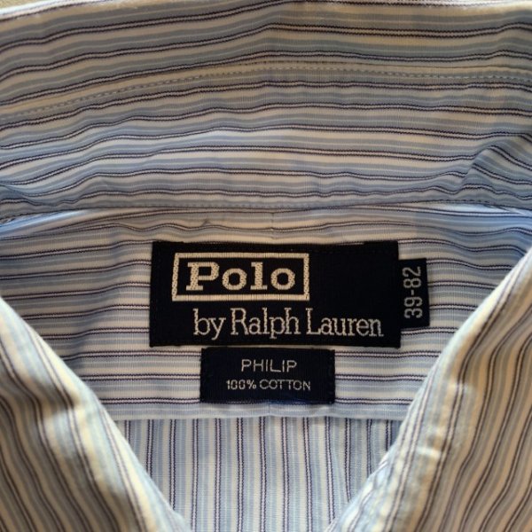 画像3: 【M/L】Polo Ralph Lauren PHILIP 長袖シャツ 白青ストライプ■古着 ポロ ラルフローレン オールコットン 90s (3)
