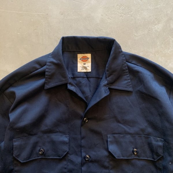 画像2: 【M/L】Dickies ボックス 長袖ワークシャツ ネイビー 紺無地■アメリカ古着 ディッキーズ コットン×ポリエステル No.1 (2)