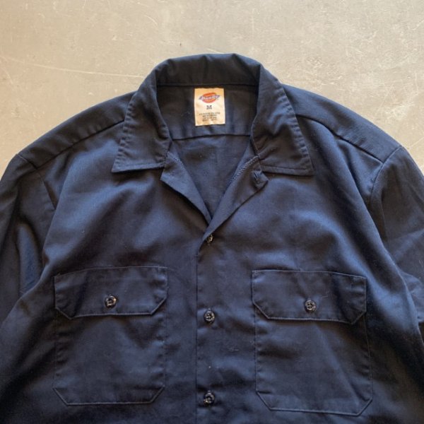 画像2: 【M/L】Dickies ボックス 長袖ワークシャツ ネイビー 紺無地■アメリカ古着 ディッキーズ コットン×ポリエステル No.2 (2)