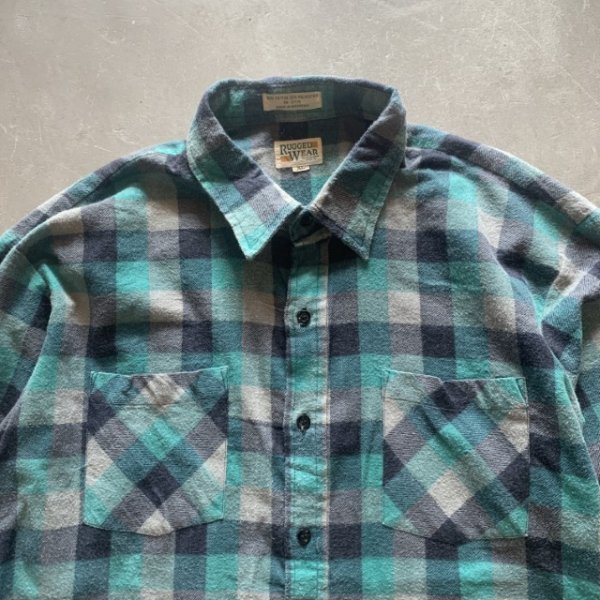 画像2: 【XL】RUGGED WEAR 長袖プリントネルシャツ 青緑チェック■ビンテージ オールド レトロ アメリカ古着 90s ライトネル (2)