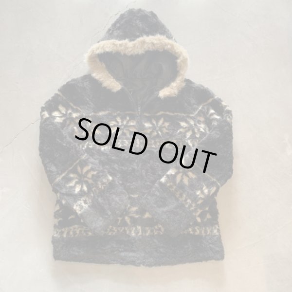 画像5: 【M】Anthony Richards アクリルボア エスキモージャケット パーカー 黒 総柄■ビンテージ オールド レトロ アメリカ古着 リバーシブル (5)