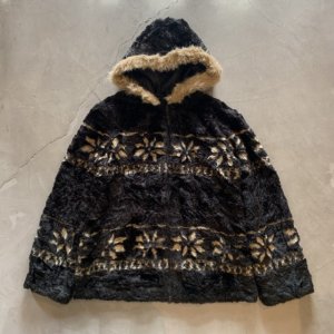 画像: 【M】Anthony Richards アクリルボア エスキモージャケット パーカー 黒 総柄■ビンテージ オールド レトロ アメリカ古着 リバーシブル