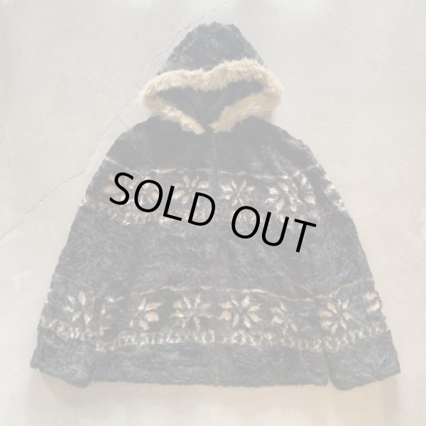 画像1: 【M】Anthony Richards アクリルボア エスキモージャケット パーカー 黒 総柄■ビンテージ オールド レトロ アメリカ古着 リバーシブル (1)