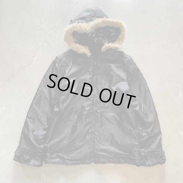 画像9: 【M】Anthony Richards アクリルボア エスキモージャケット パーカー 黒 総柄■ビンテージ オールド レトロ アメリカ古着 リバーシブル (9)