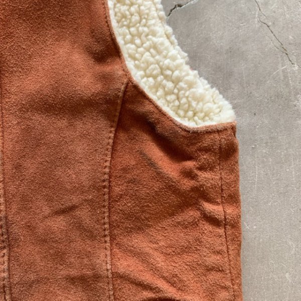 画像7: 【S/M】80s 裏ボア スエードレザーベスト ブラウン 茶系■ビンテージ オールド レトロ アメリカ古着 レディース ウエスタン (7)
