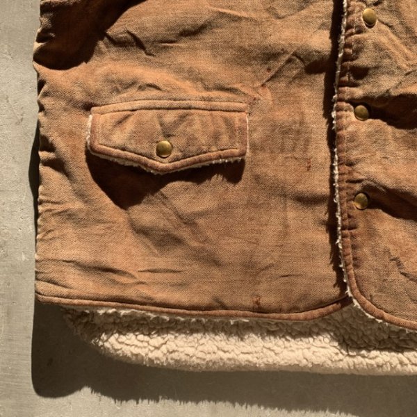 画像3: 【L/XL】70s UNKNOWN 裏ボアベスト ブラウン 茶系■ビンテージ オールド レトロ アメリカ古着 ウエスタン コットン (3)