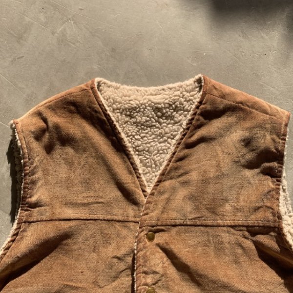 画像2: 【L/XL】70s UNKNOWN 裏ボアベスト ブラウン 茶系■ビンテージ オールド レトロ アメリカ古着 ウエスタン コットン (2)
