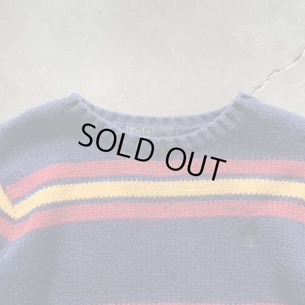 画像2: 【Kids】Polo Ralph Lauren コットンニット セーター 紺ボーダー■ビンテージ オールド アメリカ古着 キッズ 子供服 ポロラルフローレン (2)