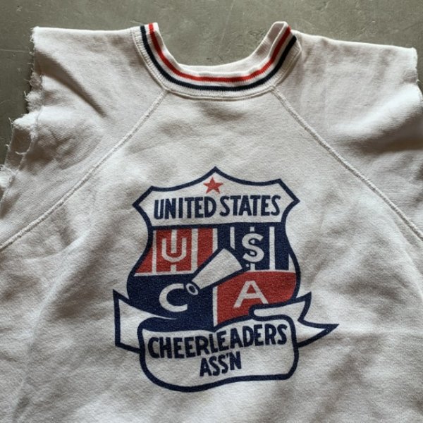 画像2: 【L】70s Champion 染み込みプリント カットオフスウェット 白■ビンテージ オールド アメリカ古着 チャンピオン バータグ トレーナー (2)