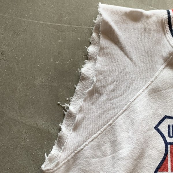 画像6: 【L】70s Champion 染み込みプリント カットオフスウェット 白■ビンテージ オールド アメリカ古着 チャンピオン バータグ トレーナー (6)