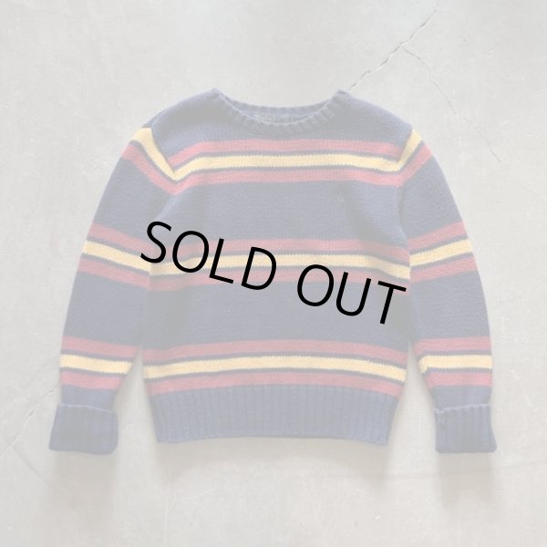 画像1: 【Kids】Polo Ralph Lauren コットンニット セーター 紺ボーダー■ビンテージ オールド アメリカ古着 キッズ 子供服 ポロラルフローレン (1)