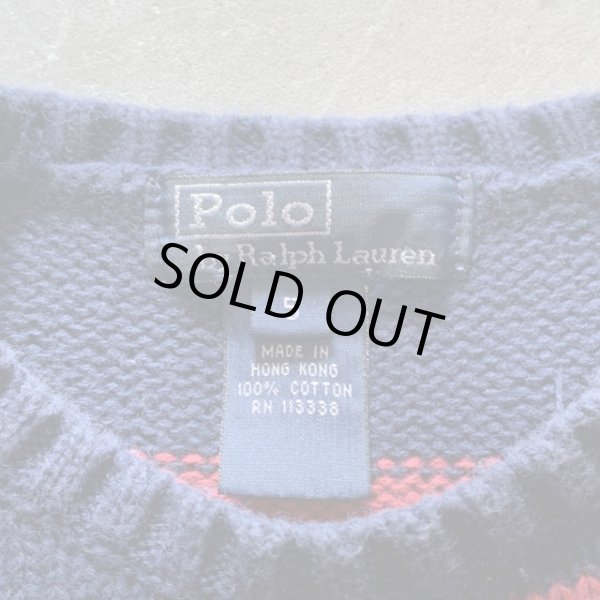 画像4: 【Kids】Polo Ralph Lauren コットンニット セーター 紺ボーダー■ビンテージ オールド アメリカ古着 キッズ 子供服 ポロラルフローレン (4)
