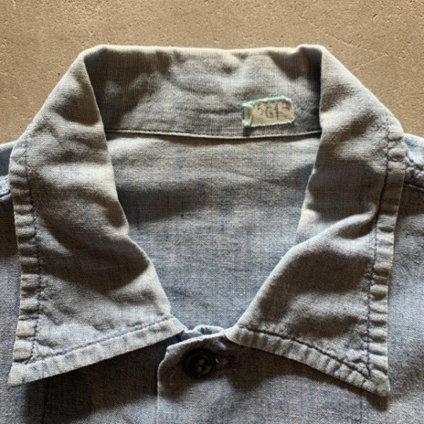 画像4: 【M/L】60s USN オールコットン 耳付き 長袖シャンブレーシャツ■ビンテージ オールド アメリカ古着 ミリタリー ボックス ステンシル (4)