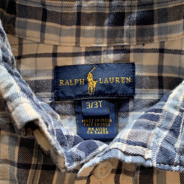 画像3: 【3T Kids】Ralpph Lauren ボタンダウン 長袖シャツ 青白チェック■アメリカ古着 キッズ 子供服 ラルフローレン (3)